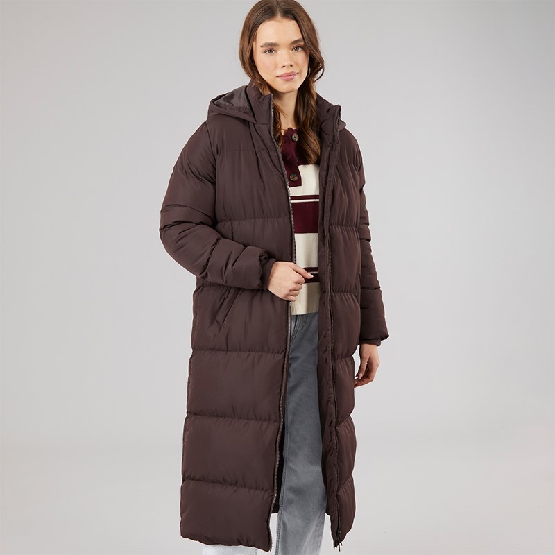 French Connection Womens Row Long Puffer Coat Chocolate - Size S