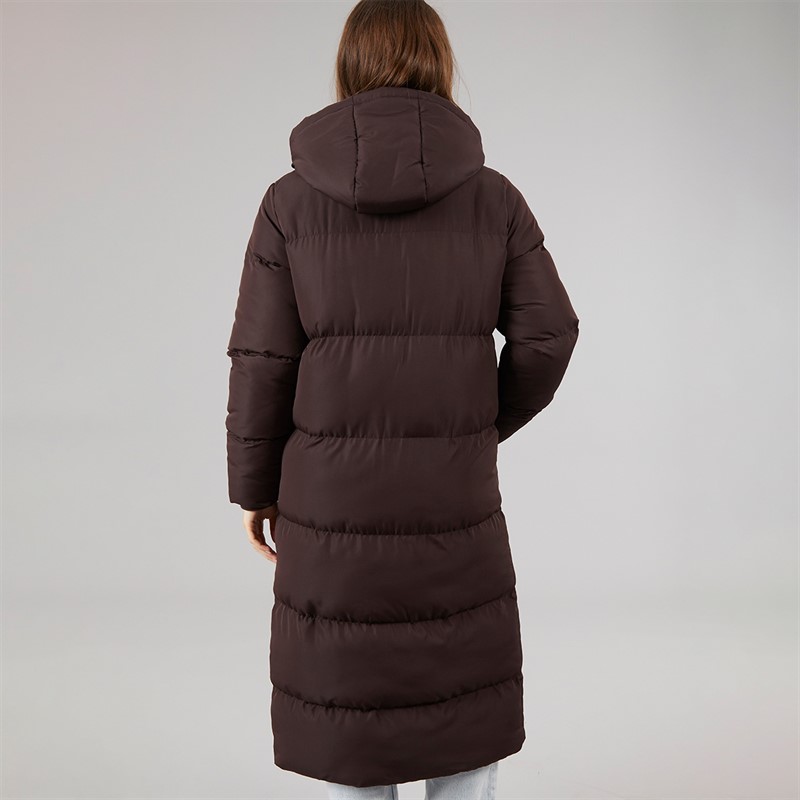 French Connection Womens Row Long Puffer Coat Chocolate