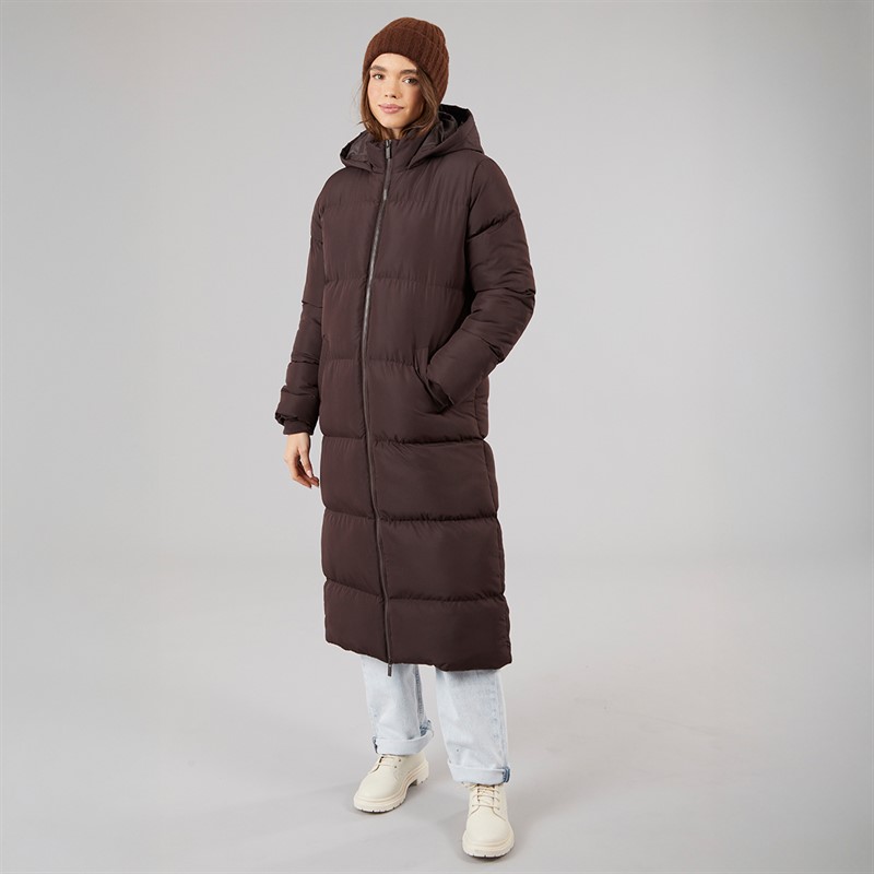 French Connection Womens Row Long Puffer Coat Chocolate