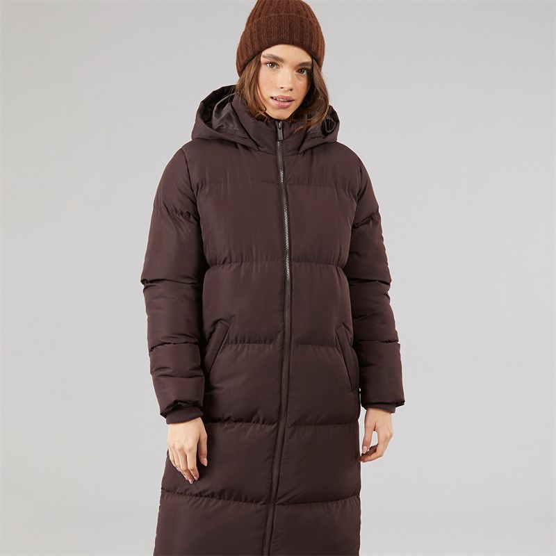 French Connection Womens Row Long Puffer Coat Chocolate