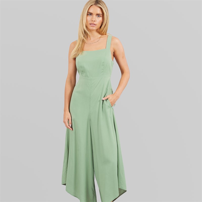 French Connection Womens Bow Back Culotte Jumpsuit Light Sage