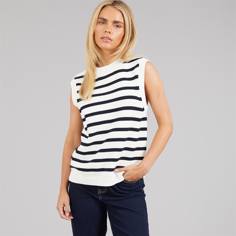 French Connection Womens Oversized Stripe Tank Top Ecru/Midnight