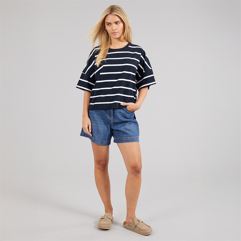 French Connection Womens Stripe T-Shirt Midnight/White