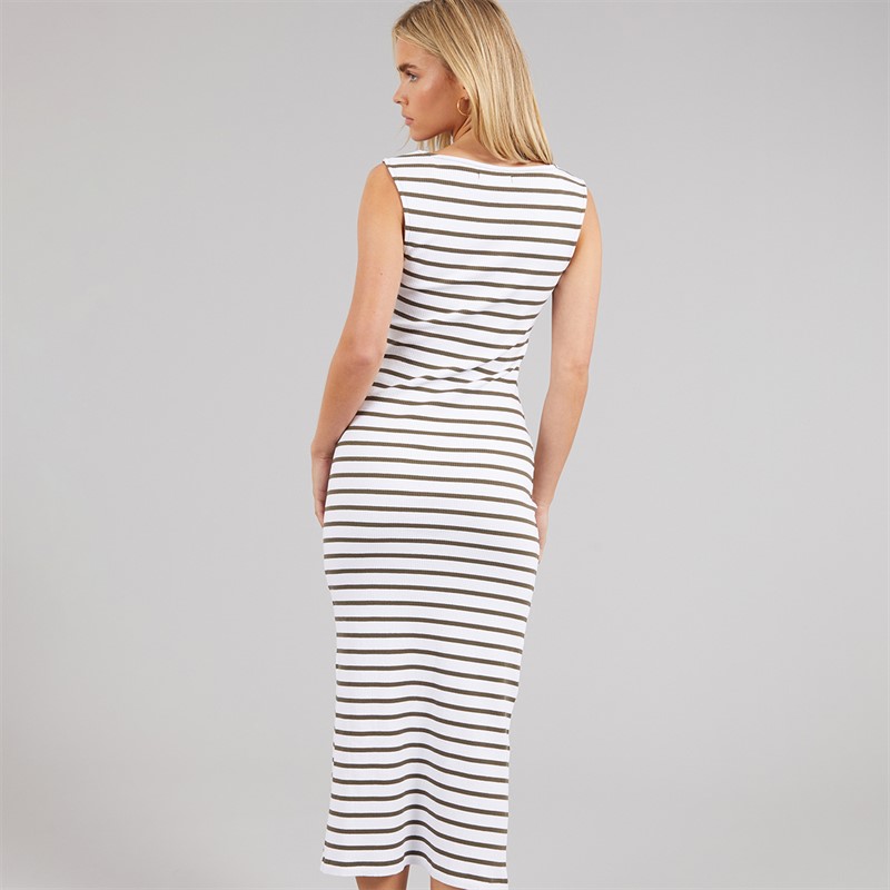 French Connection Womens Ribbed Striped Dress White/Khaki