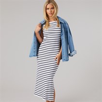 French Connection Womens Ribbed Striped Dress White/Midnight