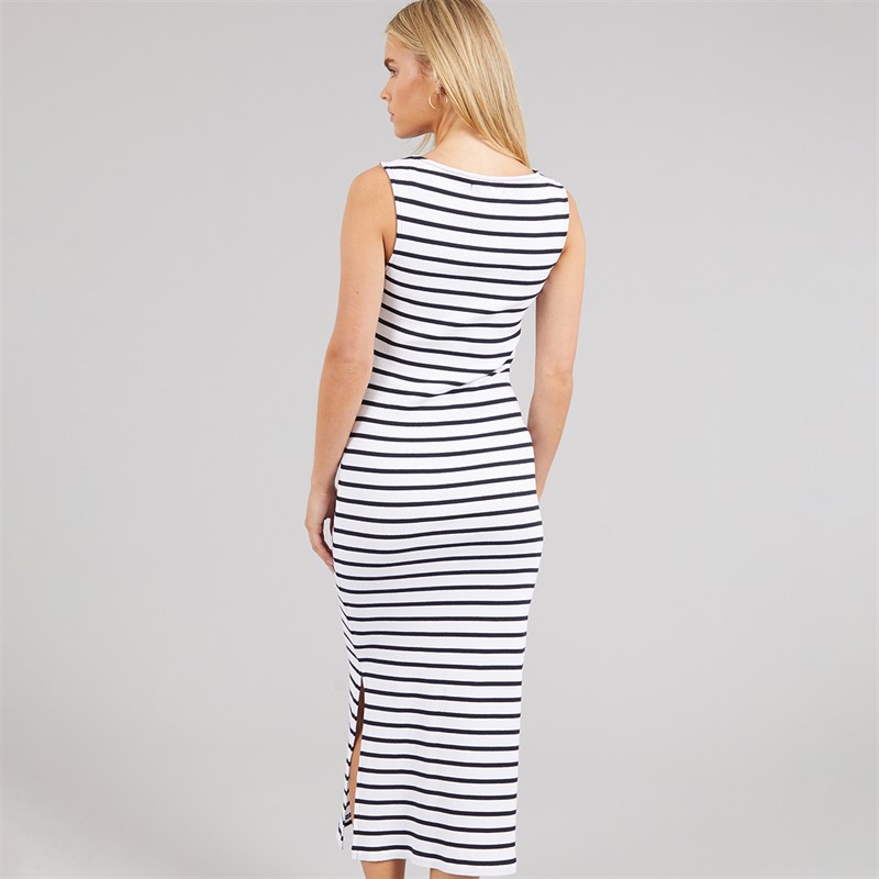 French Connection Womens Ribbed Striped Dress White/Midnight