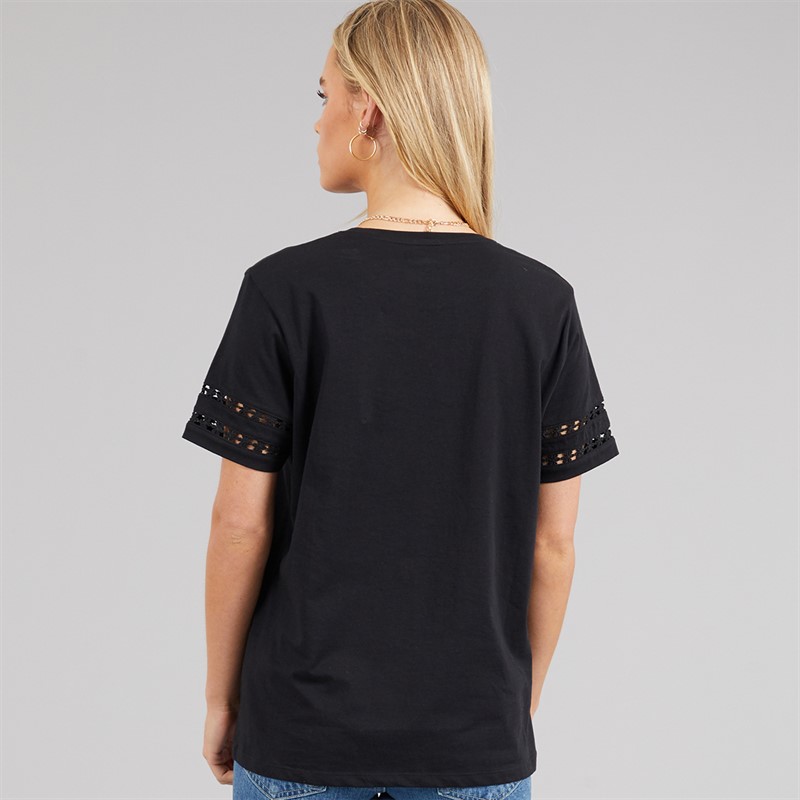 French Connection Womens Crochet T-Shirt Black
