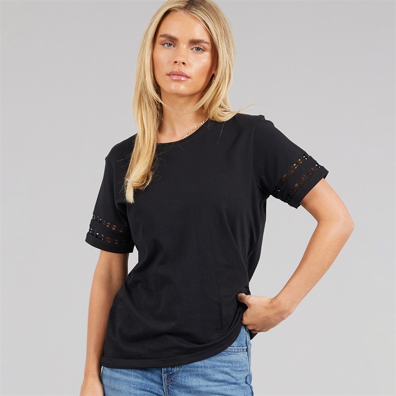 French Connection Womens Crochet T-Shirt Black