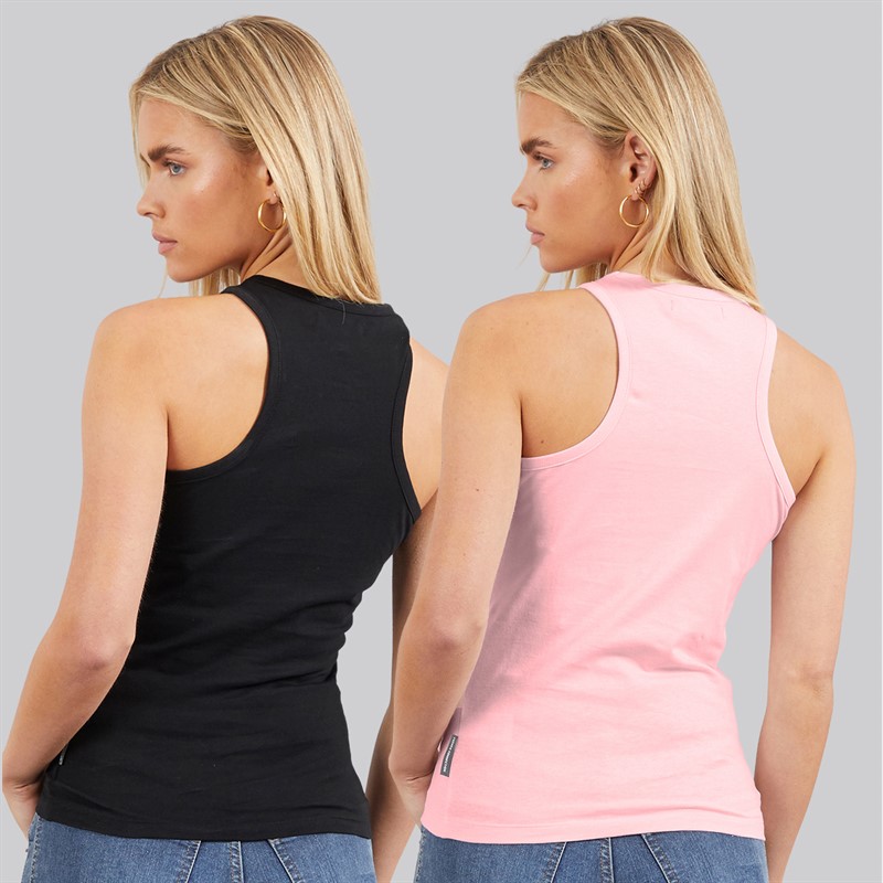 French Connection Womens Two Pack Racer Vests Black/Soft Pink