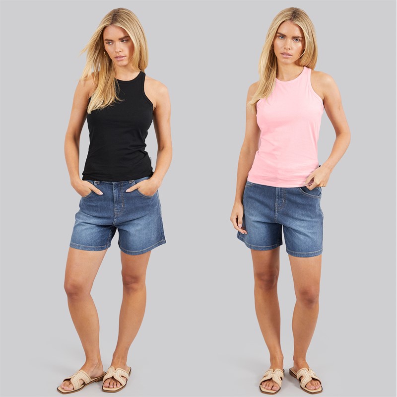 French Connection Womens Two Pack Racer Vests Black/Soft Pink