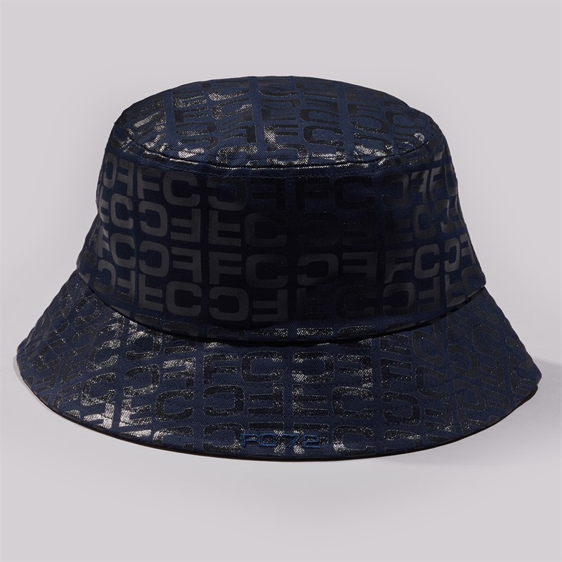 French Connection Mens Logo Monogram Water Resistant Bucket Hat Total Eclipse
