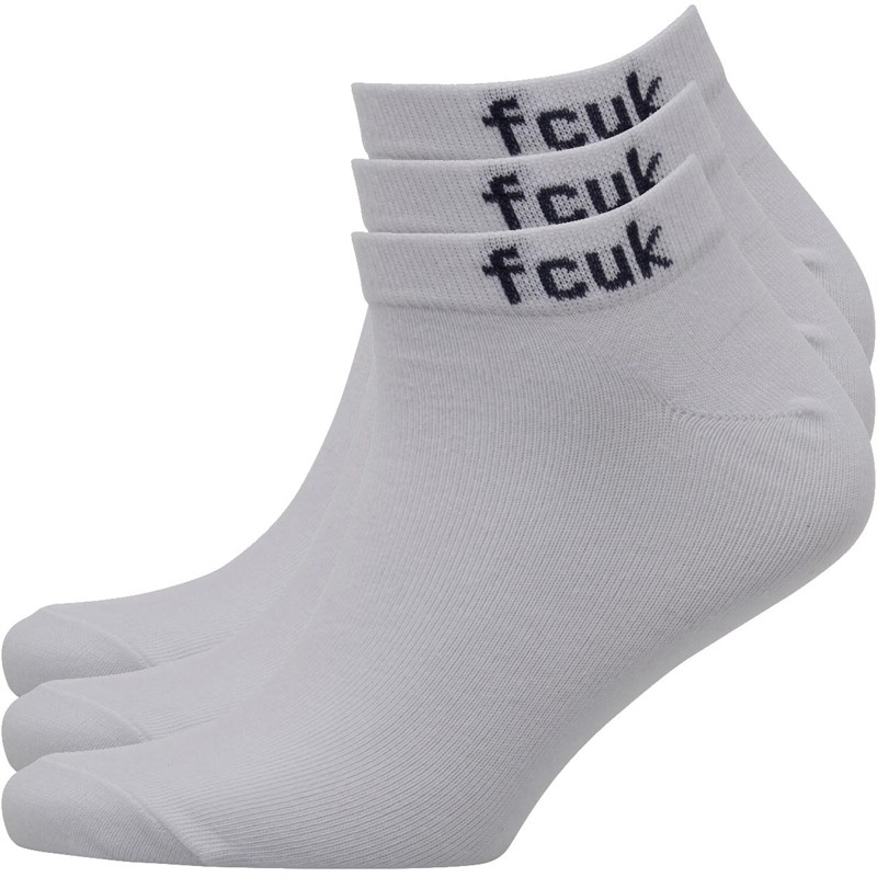 Buy French Connection Mens FCUK Three Pack Trainer Socks White