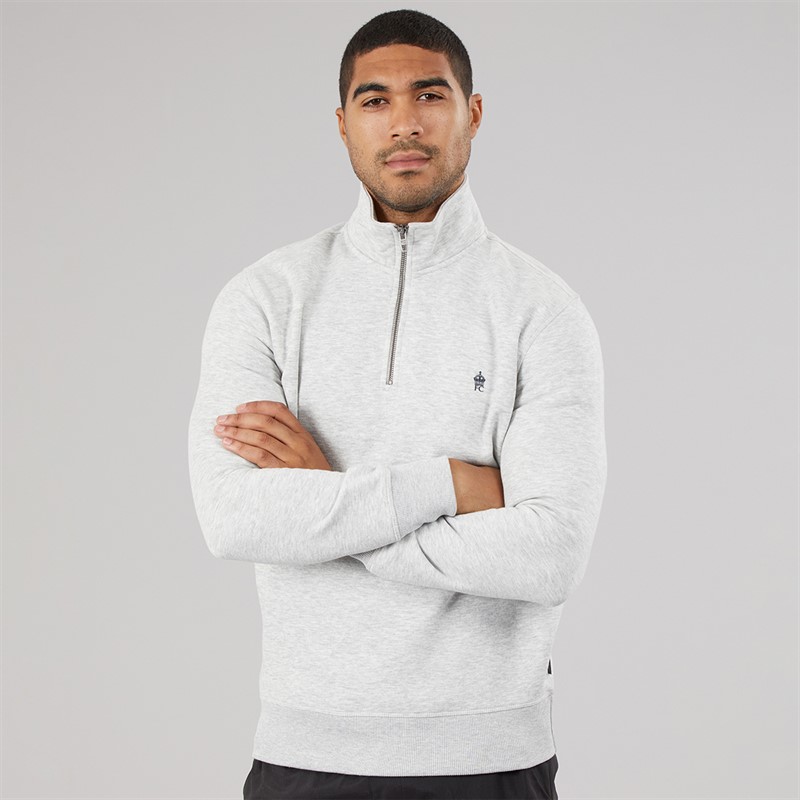 French Connection Mens FC Half Zip Sweatshirt Light Grey Mel/Marine