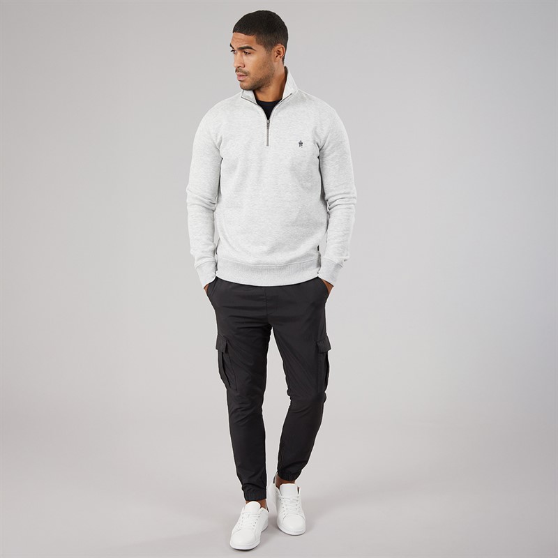 French Connection Mens FC Half Zip Sweatshirt Light Grey Mel/Marine