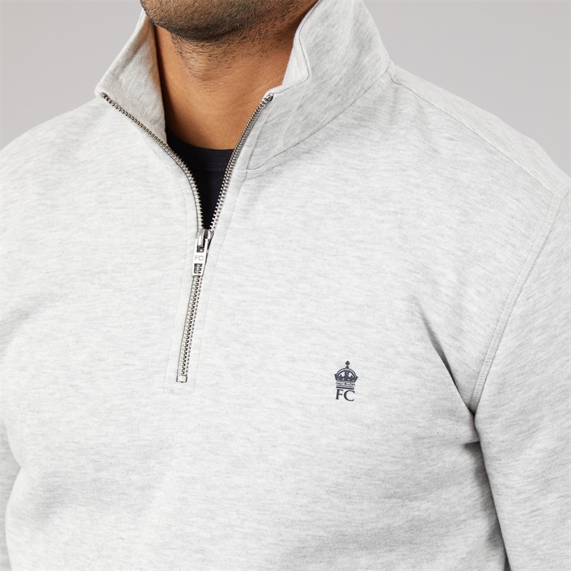 French Connection Mens FC Half Zip Sweatshirt Light Grey Mel/Marine