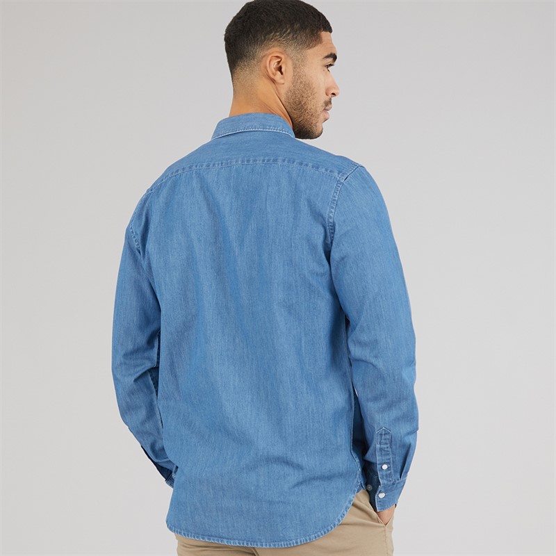 French Connection Mens Long Sleeve Denim Shirt Mid Wash