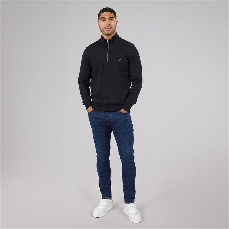 French Connection Mens FC Half Zip Sweatshirt Marine/Gunmetal