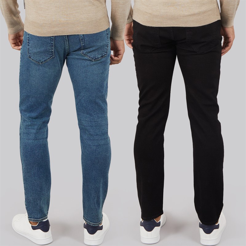 French Connection Mens FCUK Two Pack Slim Fit Jeans Blko1/Ind23