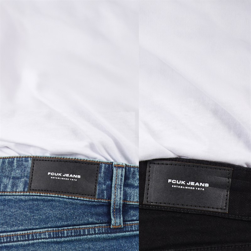 French Connection Mens FCUK Two Pack Slim Fit Jeans Blko1/Ind23