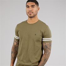 French Connection Mens Arm Stripes T-Shirt Light Khaki/White Lt Khaki/White