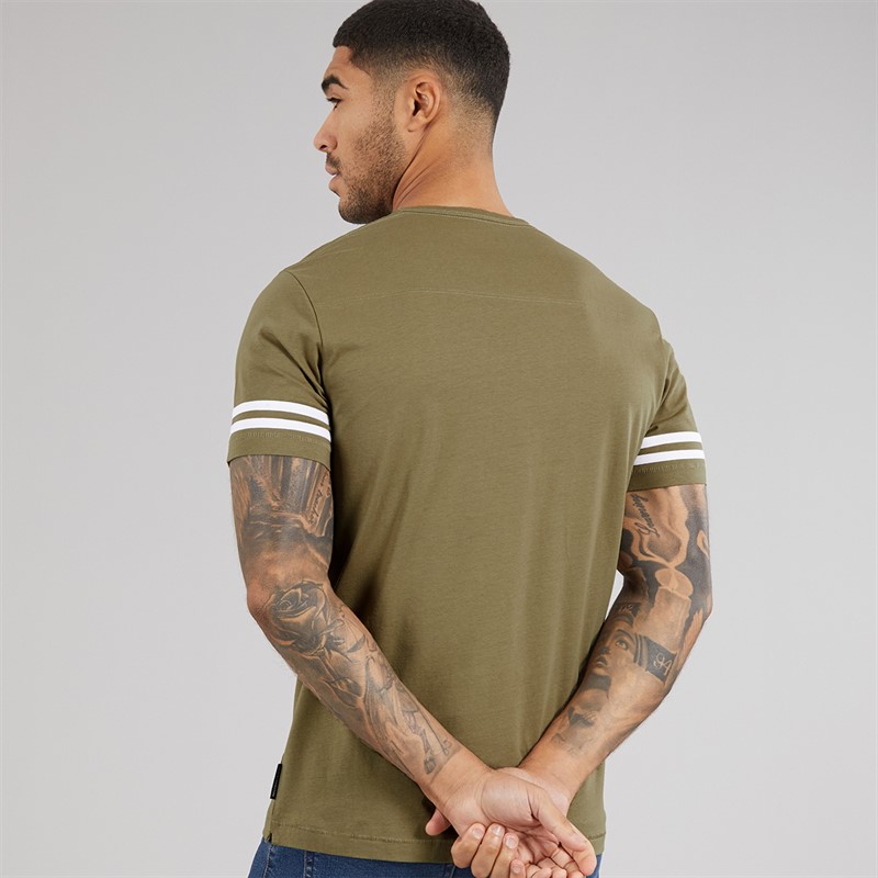 French Connection Mens Arm Stripes T-Shirt Light Khaki/White Lt Khaki/White