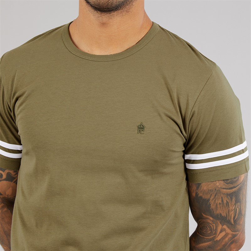 French Connection Mens Arm Stripes T-Shirt Light Khaki/White Lt Khaki/White