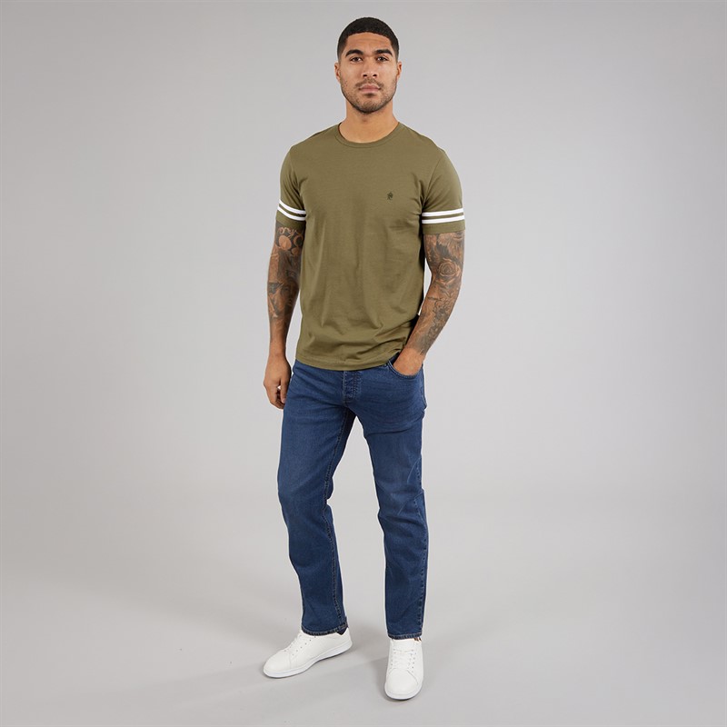 French Connection Mens Arm Stripes T-Shirt Light Khaki/White Lt Khaki/White