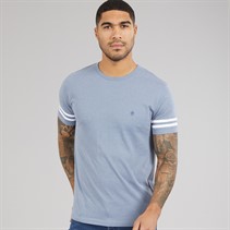 French Connection Mens Arm Stripes T-Shirt Light Blue Melange/White Lgt Blue Mel/White
