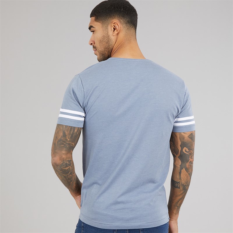 French Connection Mens Arm Stripes T-Shirt Light Blue Melange/White Lgt Blue Mel/White
