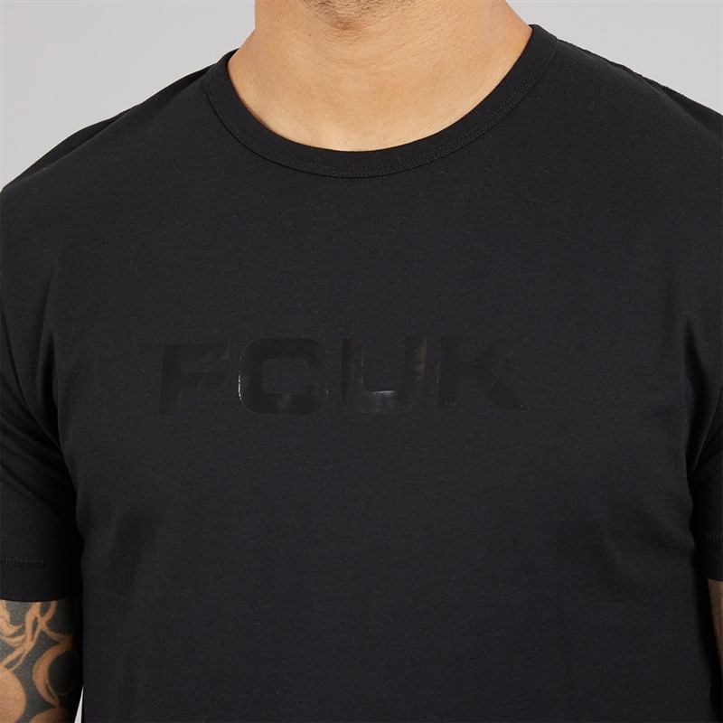 French Connection Mens FCUK Chest T-Shirt Black/Black Gloss