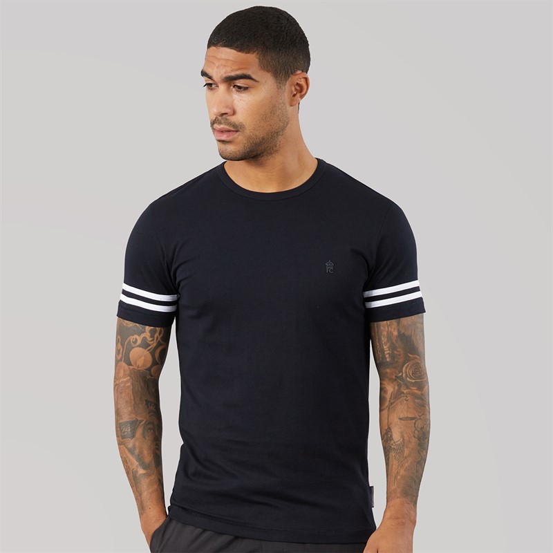 French Connection Mens Arm Stripes T-Shirt Marine/White