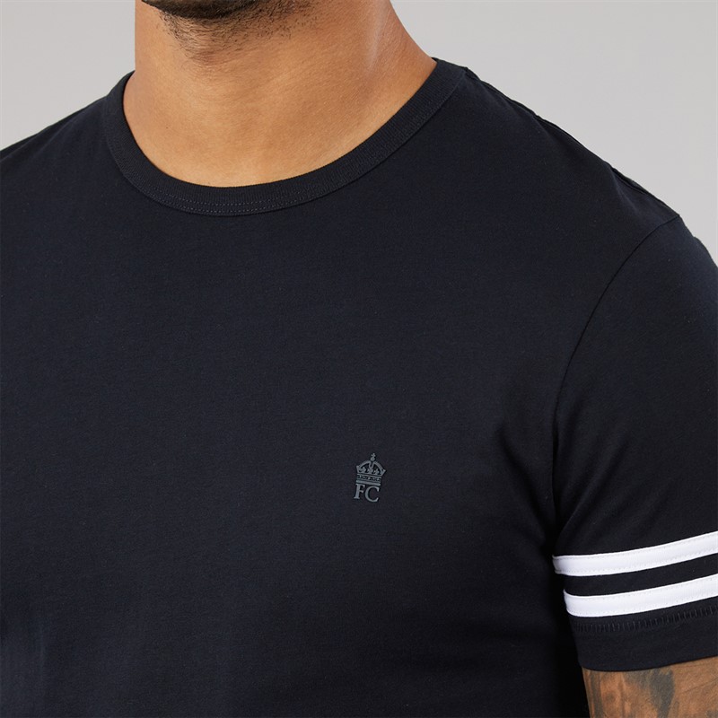 French Connection Mens Arm Stripes T-Shirt Marine/White