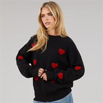 French Connection Womens Heart Appliq Crew Jumper Black/Lipstick Red