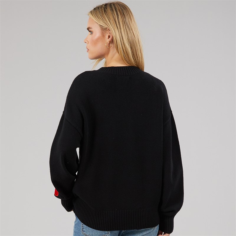 French Connection Womens Heart Appliq Crew Jumper Black/Lipstick Red