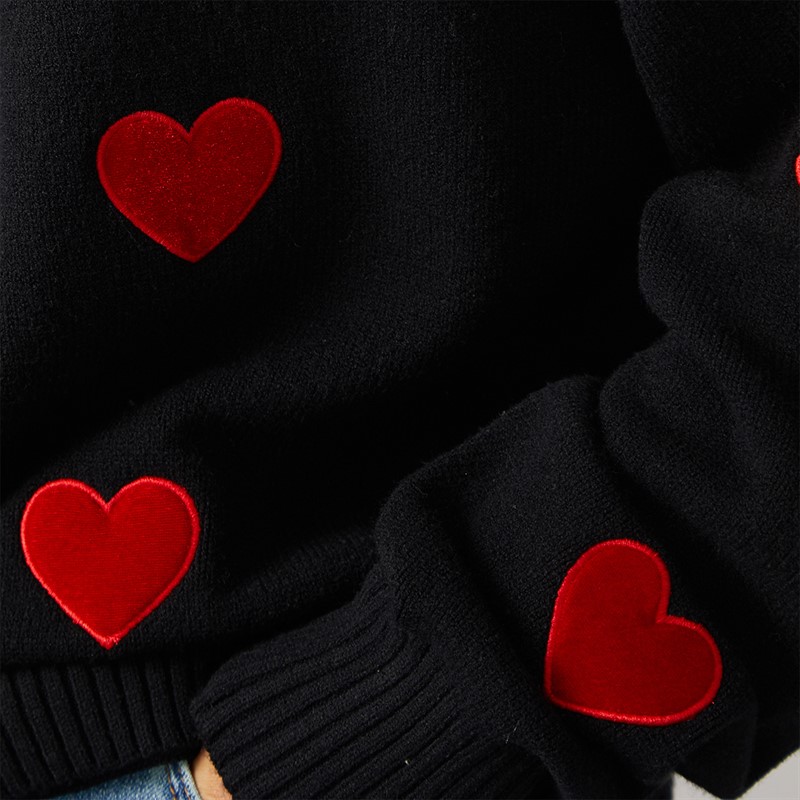 French Connection Womens Heart Appliq Crew Jumper Black/Lipstick Red