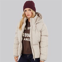 French Connection Womens Row Short Puffer Coat Light Taupe