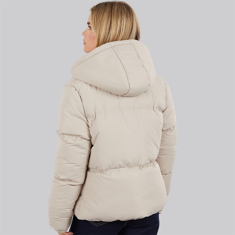 French Connection Womens Row Short Puffer Coat Light Taupe