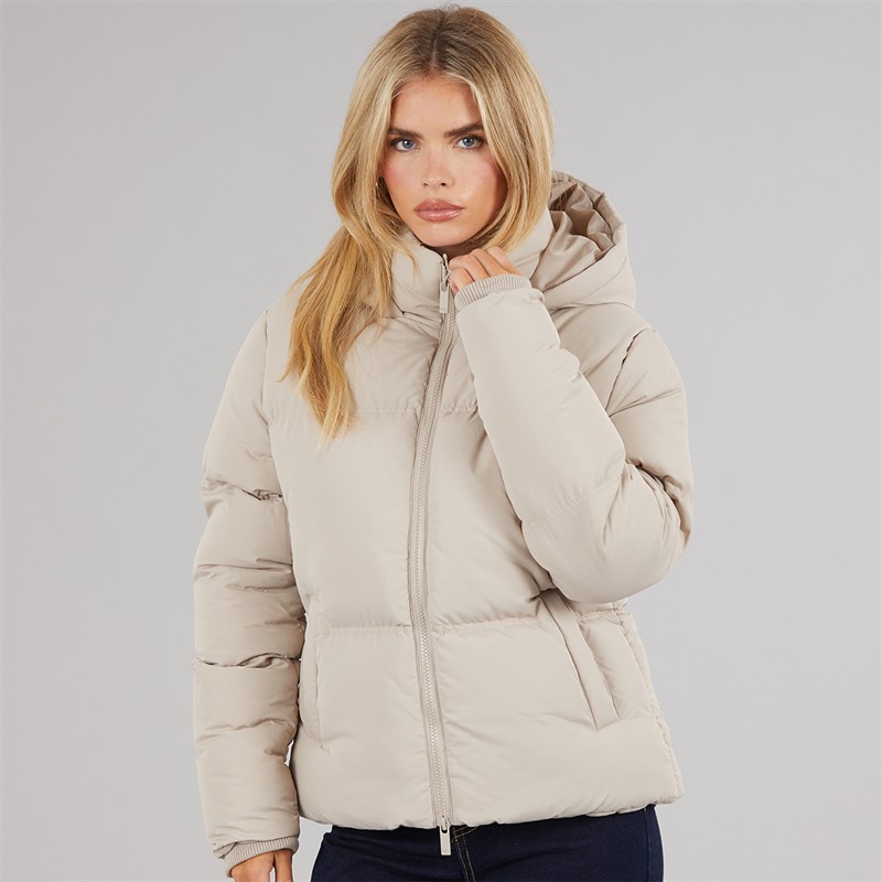 French Connection Womens Row Short Puffer Coat Light Taupe