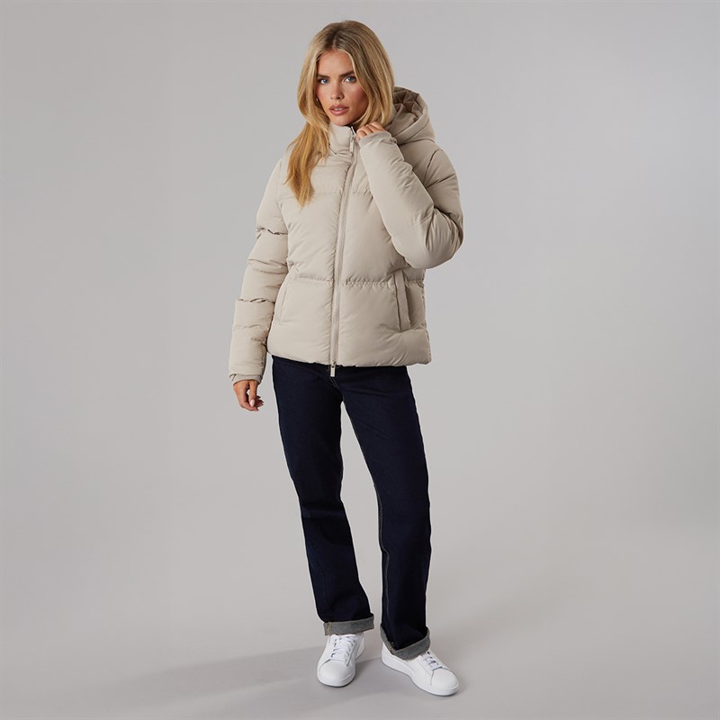 French Connection Womens Row Short Puffer Coat Light Taupe