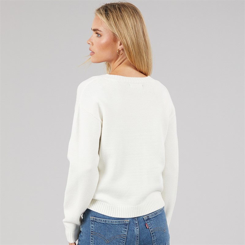 French Connection Womens Heart Appliqe Cardigan Winter White/Lipstick Red