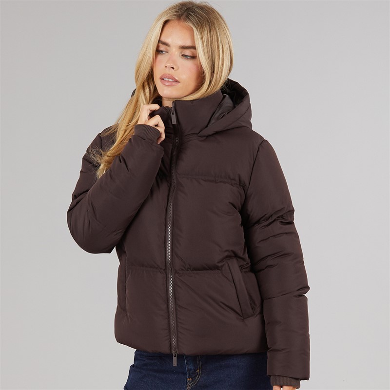 French Connection Womens Row Short Puffer Coat Chocolate