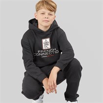 French Connection Boys Label Overhead Hoodie And Joggers Tracksuit Charcoal Melange/Ecru/Burnt Orange