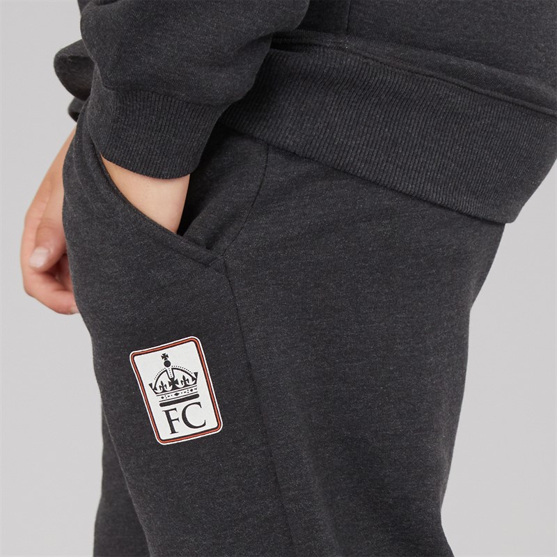French Connection Boys Label Overhead Hoodie And Joggers Tracksuit Charcoal Melange/Ecru/Burnt Orange