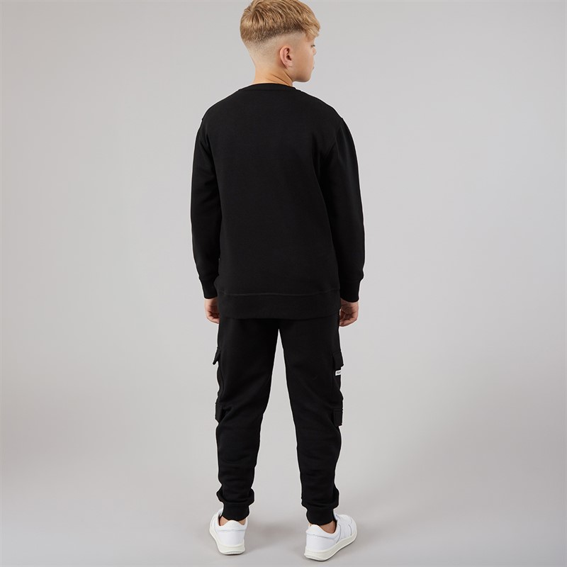 French Connection Boys Zone Crew Sweatshirt And Cargo Pants Tracksuit Black/White