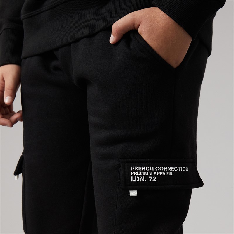 French Connection Boys Zone Crew Sweatshirt And Cargo Pants Tracksuit Black/White