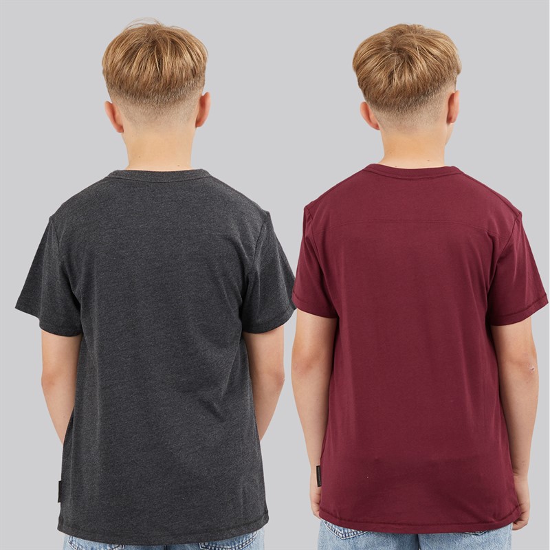 French Connection Boys FC Two Pack T-Shirts Multi 2 Charcoal Melange/Burgundy
