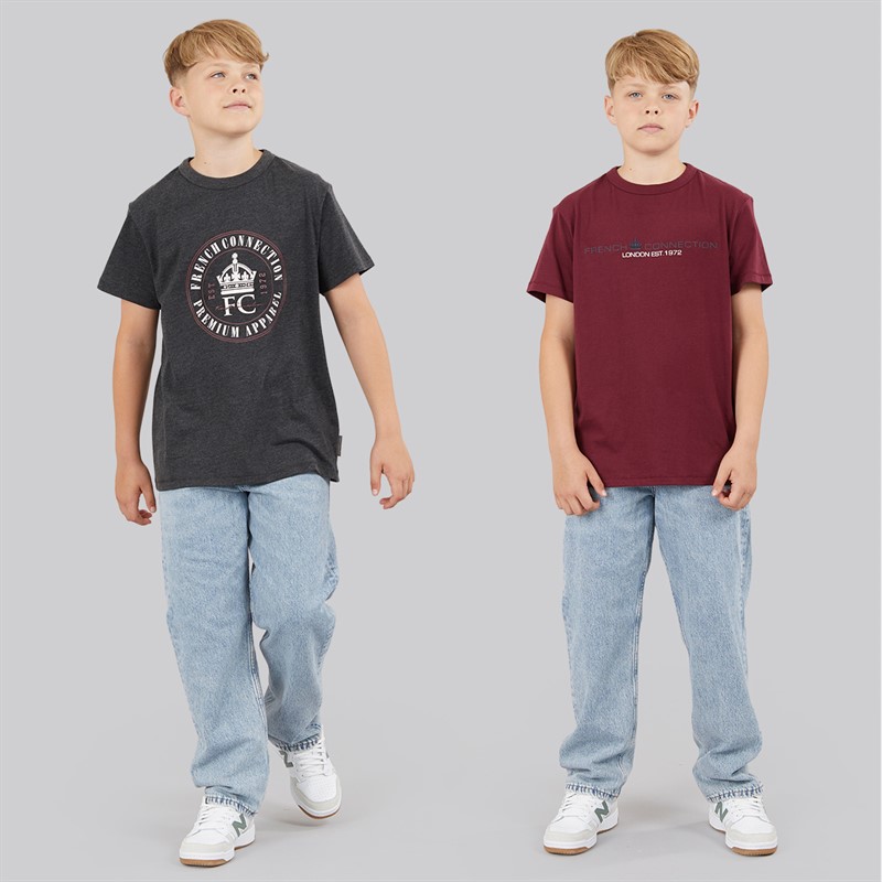 French Connection Boys FC Two Pack T-Shirts Multi 2 Charcoal Melange/Burgundy