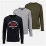 French Connection Boys Unit Three Pack Long Sleeve T-Shirts Marine/Light Grey Melange/Khaki
