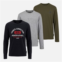 French Connection Boys Unit Three Pack Long Sleeve T-Shirts Marine/Light Grey Melange/Khaki