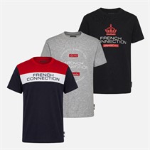 French Connection Boys Selecto Three Pack T-Shirts Light Grey Melange/Black/Tricolore